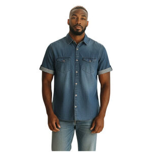 Calvin Klein Men's Short-Sleeves Button-Up Blue Denim Shirt Size Small